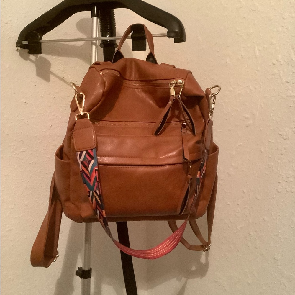 Faux brown leather backpack